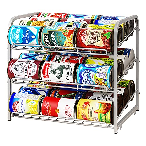 AIYAKA Can Rack Organizer, 3 Tier Stackable Can Storage Dispenser,for Food Storage, Kitchen Cabinets or Pantry, Storage for 36 Cans, Silver - color: Silver