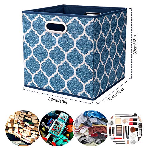 Collapsible Cloth Cubes Storage Bins Baskets Box Medal Pattern 13 x13 x13 Inches - Pack of 3,QY-SC02-3 - color: Cream Navy Blue