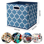 Collapsible Cloth Cubes Storage Bins Baskets Box Medal Pattern 13 x13 x13 Inches - Pack of 3,QY-SC02-3 - color: Cream Navy Blue