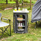 Giantex Folding Camping Storage Cabinet with 3 Shelves and Carry Bag, Portable Outdoor Organizer Kitchen Table, Quick Set-up for BBQ, Picnic, Backyard, Compact Pop-Up Cupboard, 35''H - size: 35''H