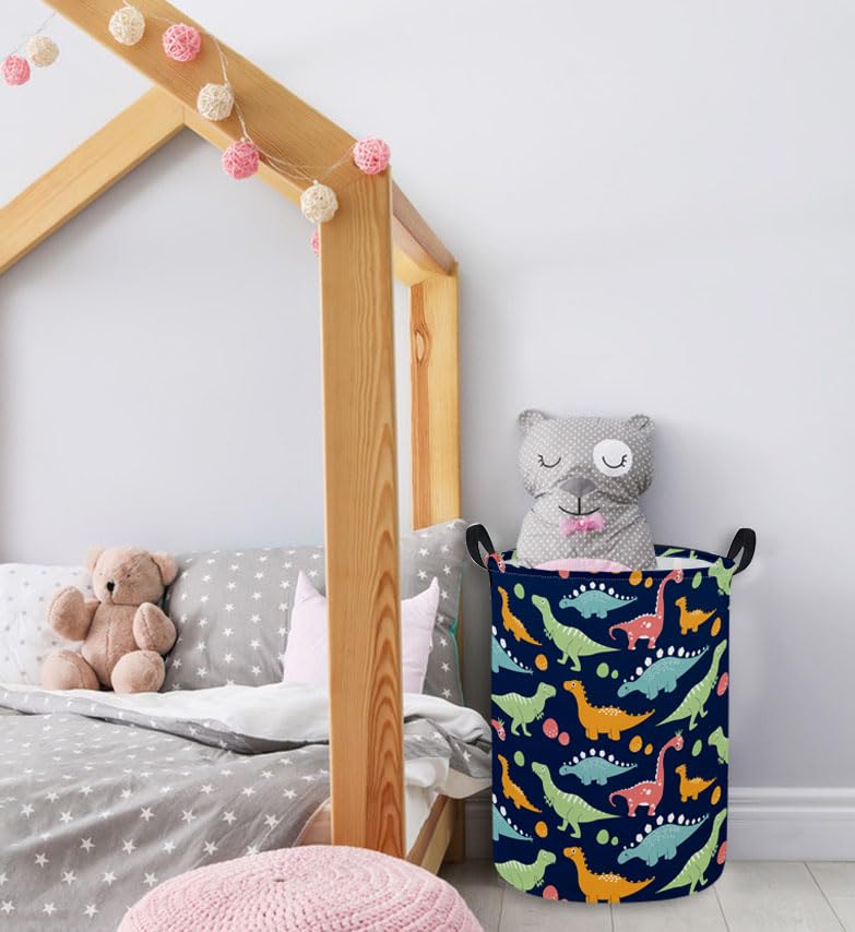 ESSME Dinosaur Laundry Basket Storage Bin large Collapsible Canvas Waterproof Coating Nursery hamper for Toy Bins,Baby hamper,Boys and Girls,Home Organizer.(Navy Blue dinosaur) - color: Navy Blue dinosaur
