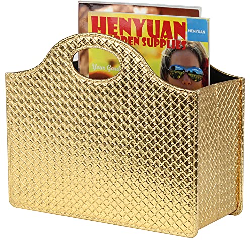 HofferRuffer Magazine Basket Holder, Foldable Magazine Rack, Document File Holder Organizer, File Folder, Newspaper Storage Bin Organizer for Home or Office (Gold) - color: Gold