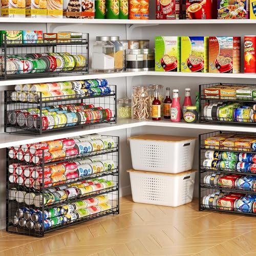 2-Tier Stackable Can Organizer for Pantry, Adjustable Extra-Long Can Rack for Pantry Shelf Organizer and Storage, Sturdy Standing Can Holder for Canned Soup Food Goods Storage up to 64 Cans, Black - style: Length（29.72''）-1 Pack