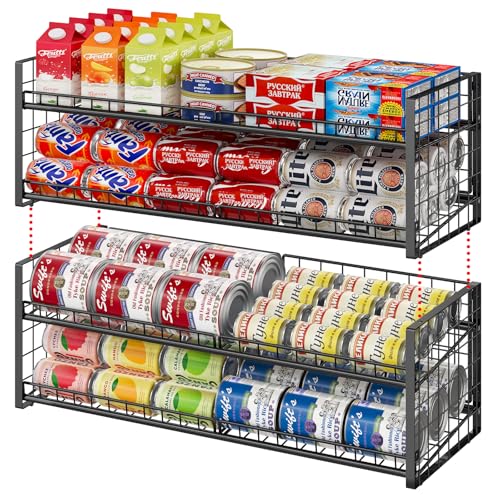2-Pack Stackable Can Organizer for Pantry Shelf, Adjustable Extra-Long Rolling Can Rack for Kitchen Cupboard Storage, Sturdy Standing Can Holder for Canned Food Goods Soda up to 128, 2 Tier, Black - style: Length（29.72''）-2 Pack