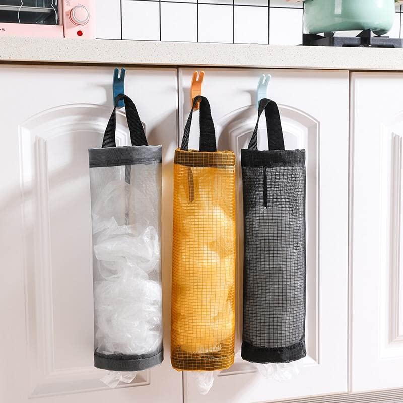 TOGETRUE Plastic Bag Holder, Mesh Grocery Bag Holder Hanging Storage Bag Dispenser (Grey 2 Packs) - color: Grey 2 Packs