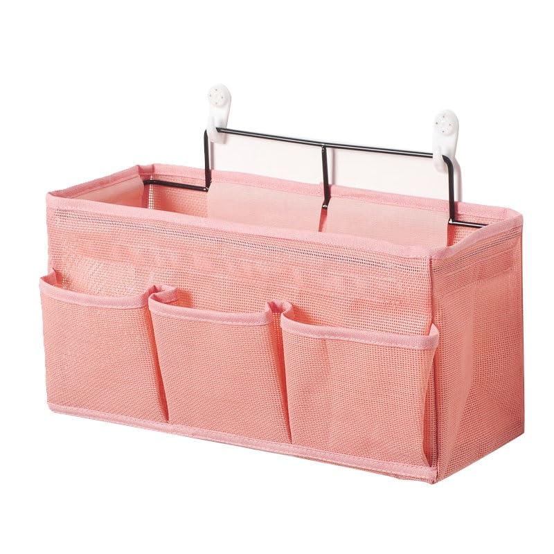 Bed Hanging Storage Bag，Bed Side Storage Pocket，Bunk Bed Hanging Storage Caddy with Hooks and Pockets for Bunk Beds Rails Book Phone Glasses Storage(Pink(Wall-Mounted Model)) - color: Pink(wall-mounted Model)