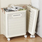 BOHOIDEE Large Foldable Laundry Hamper with Wheels and Handle, Collapsible Rolling Laundry Basket, Versatile Portable Storage Basket for Laundry/Bathroom