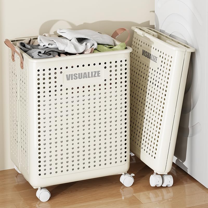 BOHOIDEE Large Foldable Laundry Hamper with Wheels and Handle, Collapsible Rolling Laundry Basket, Versatile Portable Storage Basket for Laundry/Bathroom