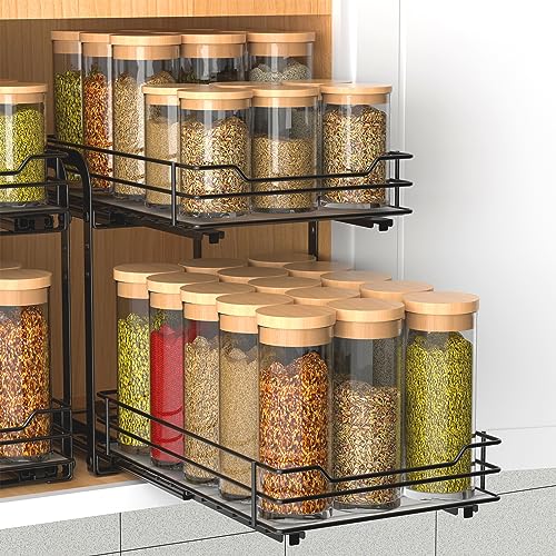 BOIVSHI 2-Tier Spice Rack, Pull Out Spice Racks Organizer for Cabinet, Height Adjustable Heavy Duty Metal Basket for Inside Cabinets & Pantry Closet (7.5''Wx10.5''Dx9.5''H) - size: 2 Tier,7.5''Wx10.5''Dx9.5''H