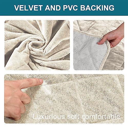 Non-Slip Sofa Armrest Protector,Thick Velvet Armrest Covers for Chairs and Sofas Couch with Side Pocket,Armrest Storage Organizer,Washable Arm Covers for Dogs，Set of 2 (Ivory) - color: Ivory