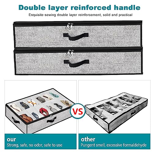 Under Bed Shoe Storage Organizer for Closet 2 Pack- Fits 24 Pairs Underbed Shoes Container Boxes Light Grey - color: Light Grey-24pairs, style: Regular Handle