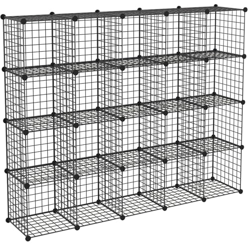 HUBSON Wire Cube Storage Organizer, Book/Toy/Craft/Potted Plants and petCloset Organizers and Storage Shelves, 20-Cube Freely Combinable Metal Grids Storage Shelf,Black Iron - color: Black Iron, size: 20 Cubes