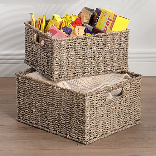 HOONEX Large Wicker Baskets for Storage, Seagrass Baskets with Dual Handles, Woven Set of 2, Natural - color: Natural (Seagrass), size: 15 x 12.8 x 7.5 inches