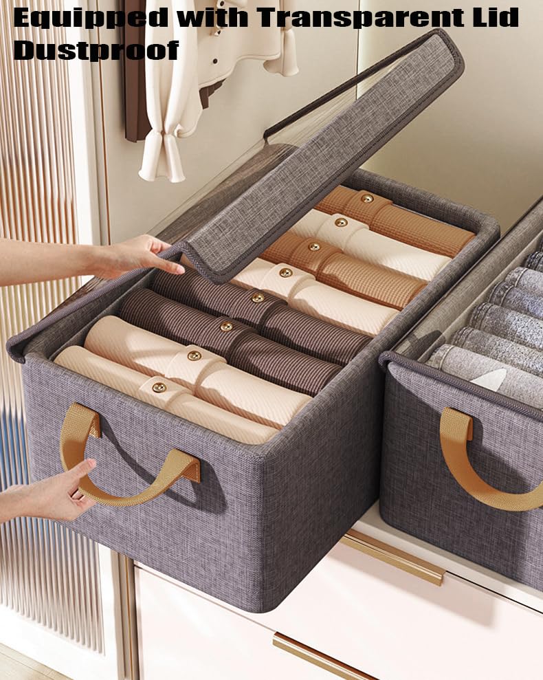 AARAINBOW Closet Clothes Organizer Bins 4 Pc, Fabric Box Storage Shelf Bins Stackable, Foldable Closet Shelf Storage Container with Lid, Fabric Storage Bin with Steel Frame, 23L (4 Gray with Lid) - color: 4 Gray with Lid