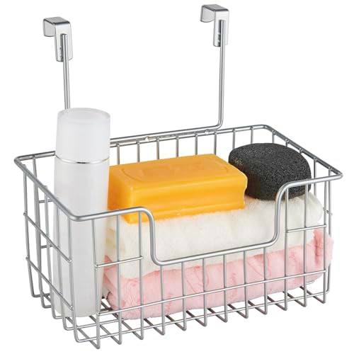 JUNCHU CHERRY Wire Hanging Storage Basket 2 Packs, Wall Mounted Kitchen Bathroom Storage Basket, Multi-Functional, No Punching, Strong Bearing, Chrome - color: Chrome