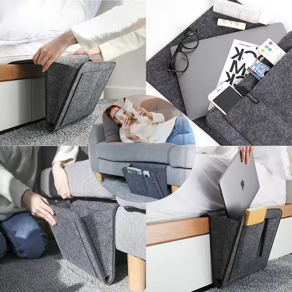 Sofa TV Remote Control Hanging Caddy Bedside Storage Bag with Pockets Organizer (Cream) - color: Cream