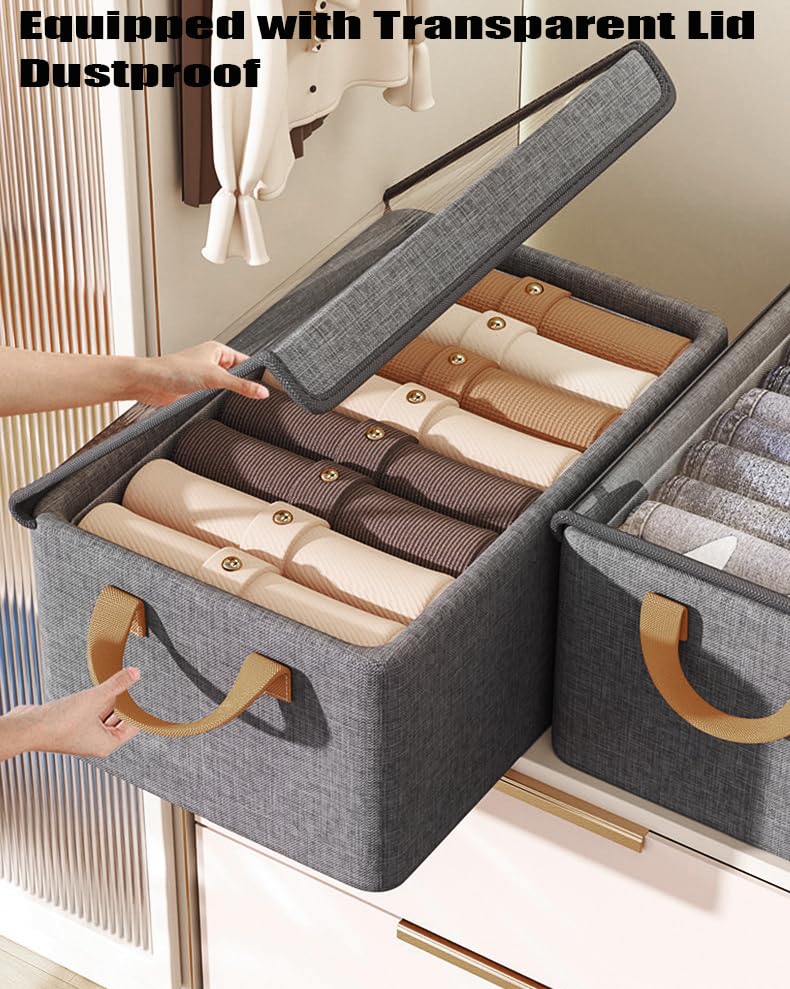AARAINBOW Closet Clothes Organizer Bins 6 Pc, Fabric Box Storage Shelf Bins Stackable, Foldable Closet Shelf Storage Container with Lid, Fabric Storage Bin with Steel Frame, 23L (6 Gray with Lid) - color: 6 Gray with Lid