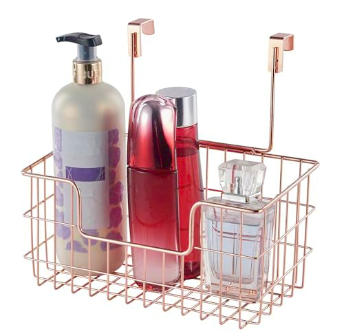 JUNCHU CHERRY Wire Hanging Storage Basket 2 Packs, Wall Mounted Kitchen Bathroom Storage Basket, Home Multi-Functional, no Punching, Bearing Strong, Suitable for Home, Office,Rose Gold - color: Rose Gold