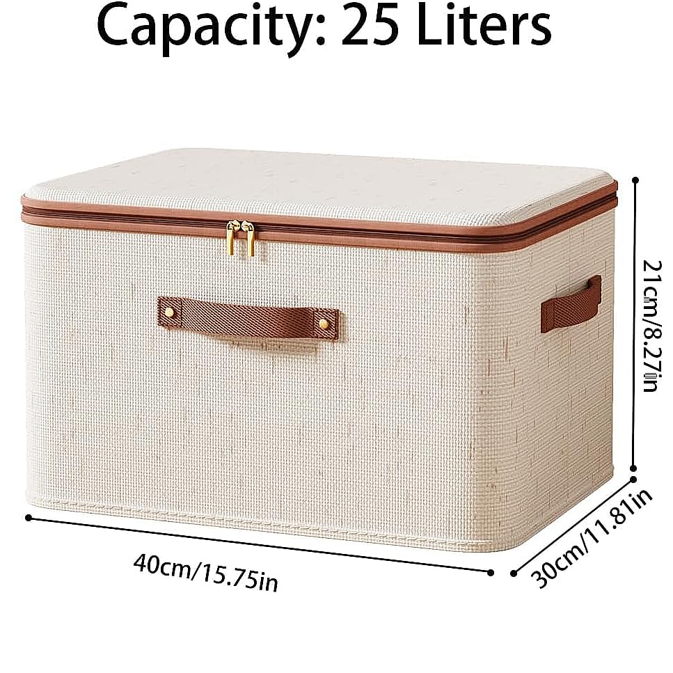 Storage Bins with Lids, Fabric Storage Boxes with Handles, Breathable Cotton Linen Clothes organizing Box for Wardrobe, Closet (2-large) - size: 2-large