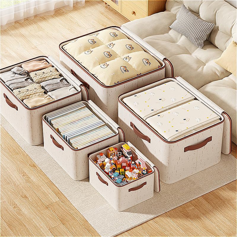 Storage Bins with Lids, Fabric Storage Boxes with Handles, Breathable Cotton Linen Clothes organizing Box for Wardrobe, Closet (2-large) - size: 2-large