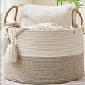 KAKAMAY Large Blanket Basket (18"x18"x16"),Woven Baby Laundry Hamper for Storage, Cotton Rope Blankets Baskets for Nursery, Laundry, Living Room, Pillows, Baby Toy Chest with Handles (Black Stripes) - color: Brown and White