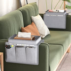 Sofa Armrest Organizer,TV Remote Holder Sofa Organizer with Top Tray for Couch Recliner Home Accessories Bedside Storage Pockets Bag (Grey)
