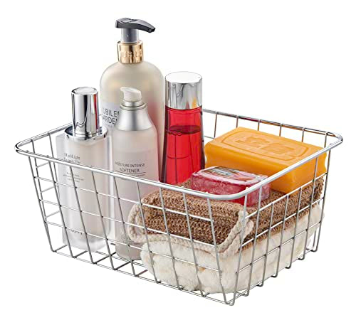 JUNCHU CHERRY Wire Kitchen Storage Basket 4 Packs,Perfect Pantry Organization Accessories Baskets,Laundry Basket,Countertop Organization,Suitable for Kitchen,Bathroom,Bedroom,Tabletop,Stackable,Chrome - color: Chrome